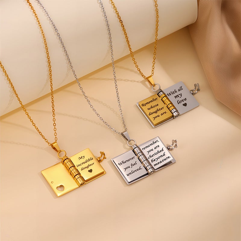 Tk Popular Book Necklace Women'S Stainless Steel Couple Necklace Can Be Engraved Open Pendant Titanium Steel Love Letter Necklace - Image 3